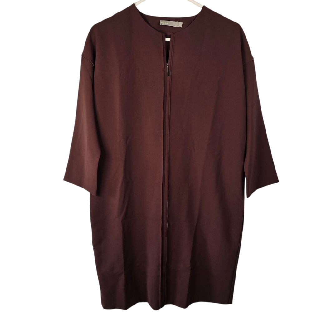 NWOT Vince Seamed Front Zip Cocoon Dress Dark Brown Size XS